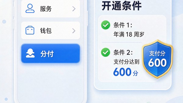 微信分付开通入口路径与支付分要求示意图,展示微信钱包中的分付入口