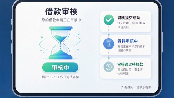 分期乐申请审核进度页面与审核中状态提示示意