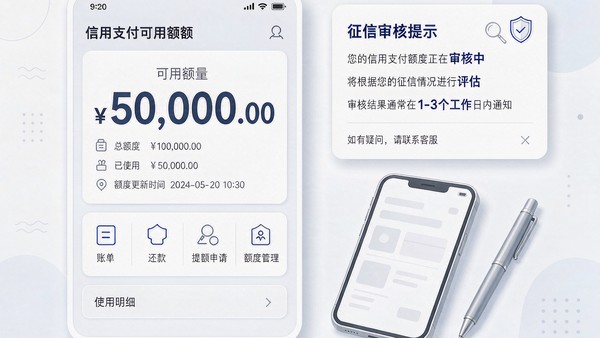 手机屏幕上显示抖音月付额度与征信审核提示的界面